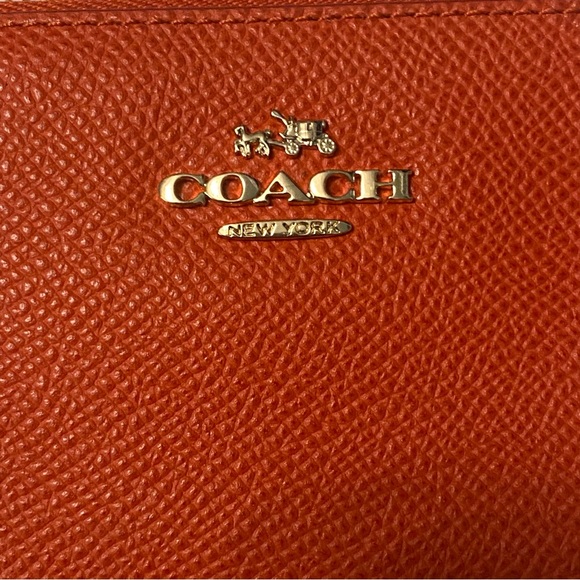 NWOT Coach Leather Key Fob Card Holder Melon Orange Gold Logo - Picture 4 of 11